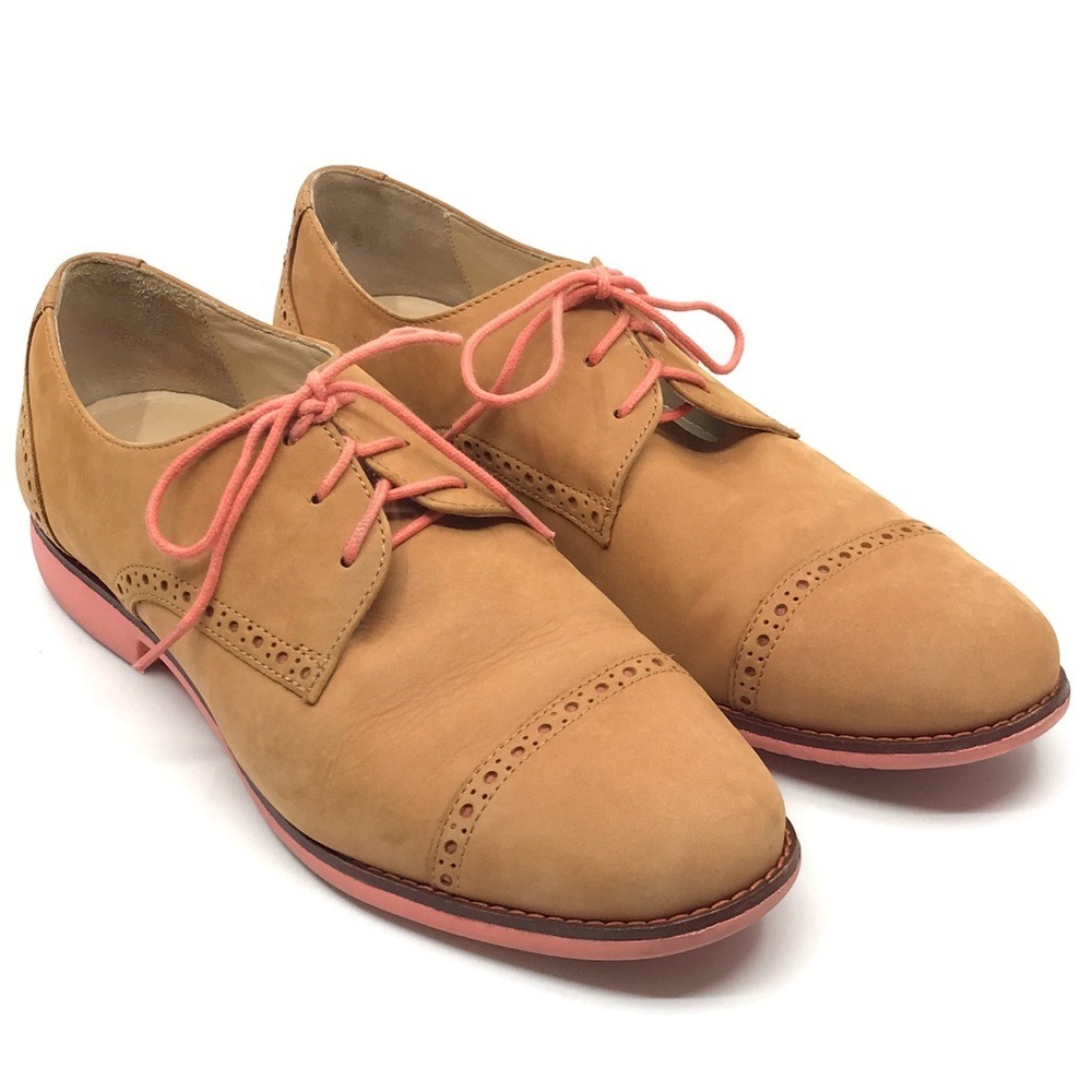 COLE HAAN TAN LEATHER & PINK LACE‎ UP LOAFER